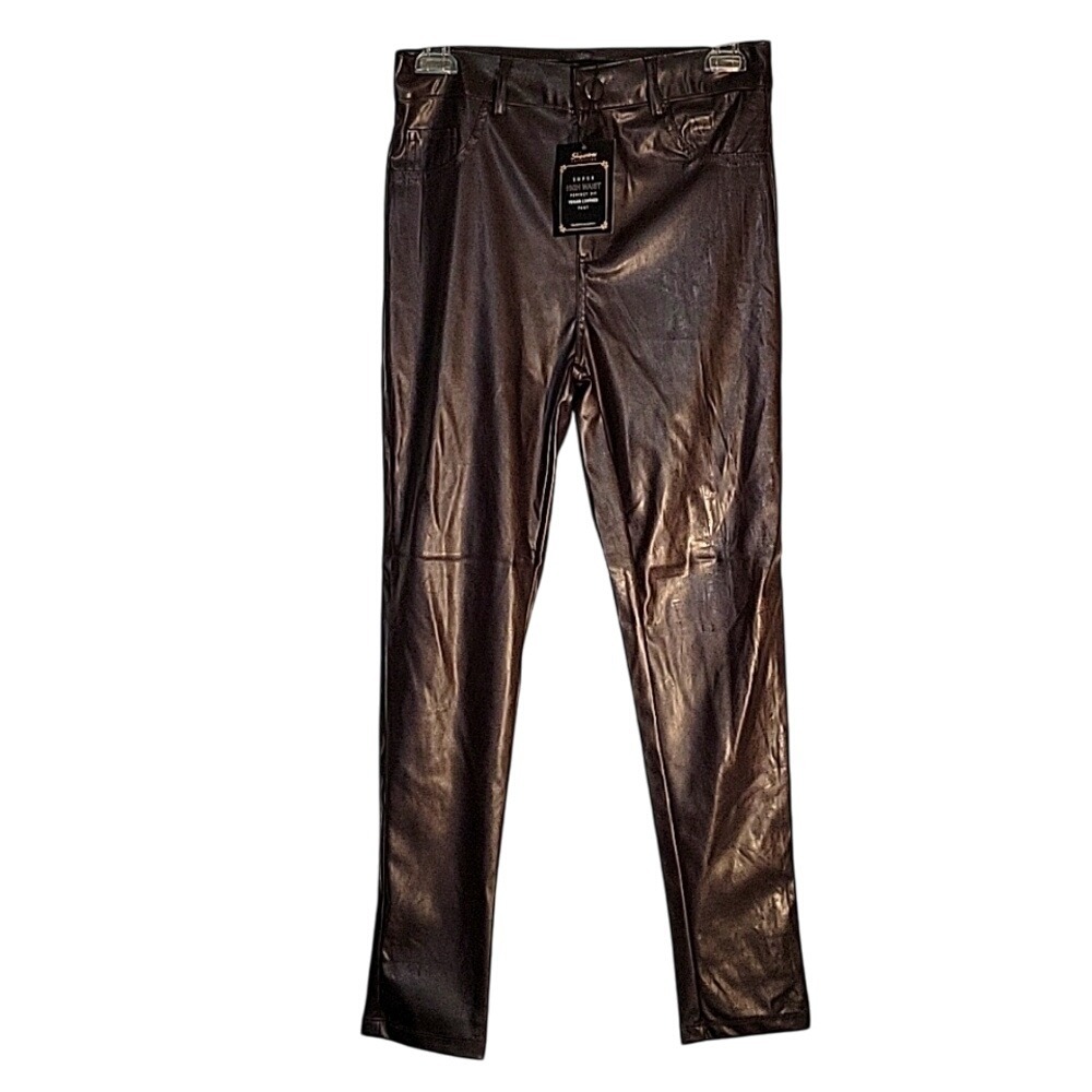 Shinestar Vegan Leather Pants Super High Waist‎ Perfect Fit Brown M eco-friendly